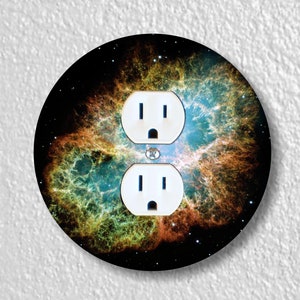 Crab Nebula Space Precision Laser Cut Duplex and Grounded Outlet Round Wall Plate Covers