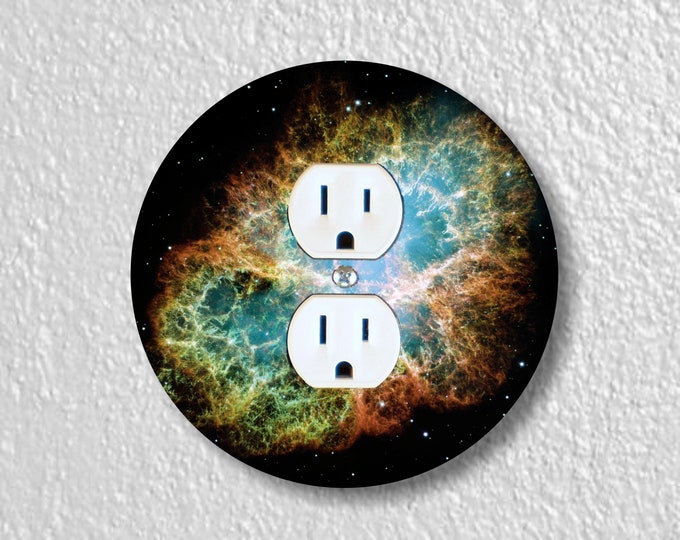 Crab Nebula Space Precision Laser Cut Duplex and Grounded Outlet Round Wall Plate Covers