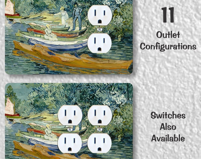 On the banks of the Oise at Auvers Van Gogh Painting Precision Laser Cut Duplex and Grounded Outlet Wall Plate Covers