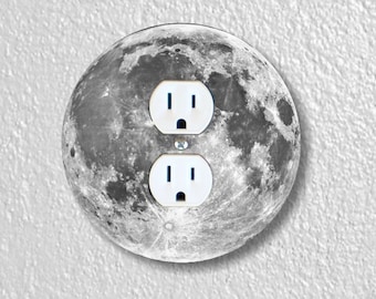 Moon From Space Precision Laser Cut Duplex and Grounded Outlet Round Wall Plate Covers