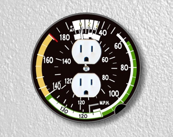 Airspeed Indicator Aviation Precision Laser Cut Duplex and Grounded Outlet Round Wall Plate Covers