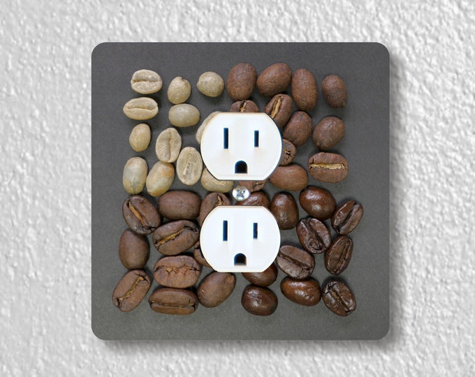Coffee Beans Precision Laser Cut Duplex and Grounded Outlet Square Wall Plate Covers