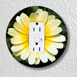 Yellow Daisy Flower Precision Laser Cut Duplex and Grounded Outlet Round Wall Plate Covers Single GFI Outlet