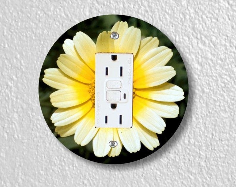 Yellow Daisy Flower Precision Laser Cut Duplex and Grounded Outlet Round Wall Plate Covers Single GFI Outlet