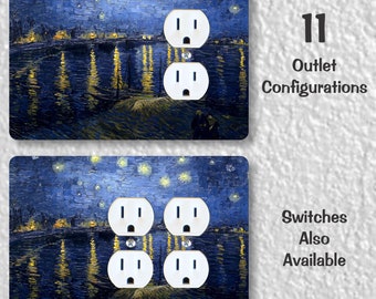Starry Night On The Rhone Van Gogh Painting Precision Laser Cut Duplex and Grounded Outlet Wall Plate Covers