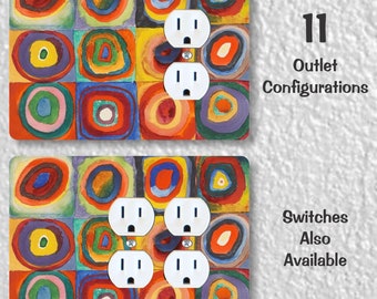 Kandinsky Squares With Concentric Circles Painting Precision Laser Cut Duplex and Grounded Outlet Wall Plate Covers