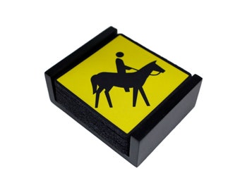 Horse Crossing Sign Square Coaster Set of 5 with Wood Holder
