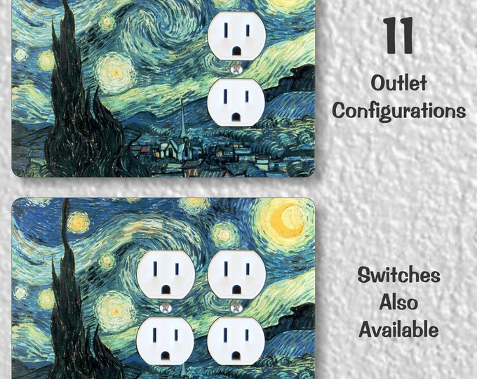 Starry Night Van Gogh Painting Precision Laser Cut Duplex and Grounded Outlet Wall Plate Covers