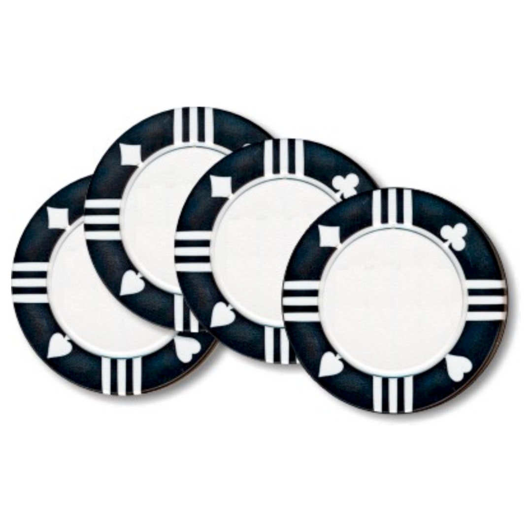 Black Poker Chip Round Coasters Set of 4 Etsy