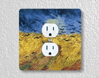 Wheatfield With Crows Van Gogh Painting Precision Laser Cut Duplex and Grounded Outlet Square Wall Plate Covers