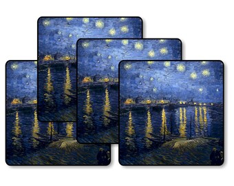 Vincent Van Gogh Starry Night On The Rhone Painting Square Coasters - Set of 4