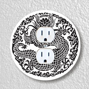 Oriental Dragon Precision Laser Cut Duplex and Grounded Outlet Round Wall Plate Covers
