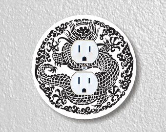 Oriental Dragon Precision Laser Cut Duplex and Grounded Outlet Round Wall Plate Covers