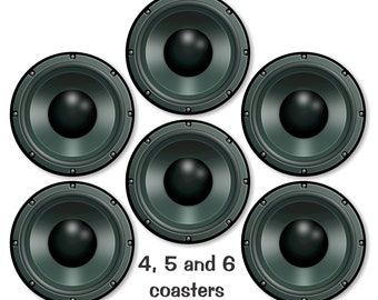 Music Loudspeaker Glossy Round Cork Backed Coasters (Sets of 4,5 or 6)