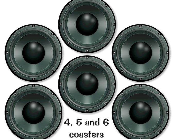 Music Loudspeaker Glossy Round Cork Backed Coasters (Sets of 4,5 or 6)