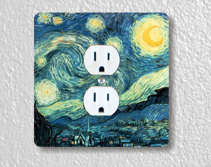 Vincent Van Gogh Starry Night Precision Laser Cut Duplex and Grounded Outlet Square Wall Plate Covers