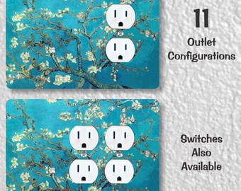 Almond Branches Van Gogh Painting Precision Laser Cut Duplex and Grounded Outlet Wall Plate Covers