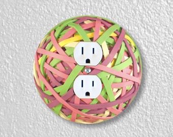 Rubber Band Ball Precision Laser Cut Duplex and Grounded Outlet Round Wall Plate Covers