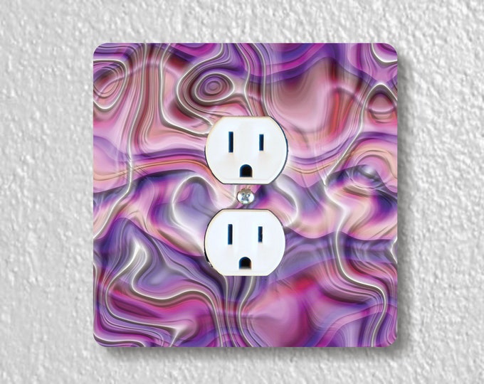 Purple Silk Ripple Precision Laser Cut Duplex and Grounded Outlet Square Wall Plate Covers