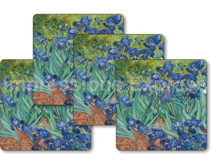 Vincent Van Gogh Irises Painting Square Coasters - Set of 4