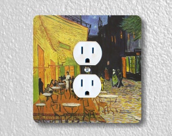 Vincent Van Gogh Café Terrace at Night Precision Laser Cut Duplex and Grounded Outlet Square Wall Plate Covers
