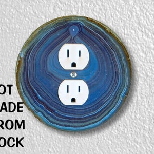 Blue Geode Stone Precision Laser Cut Duplex and Grounded Outlet Round Wall Plate Covers