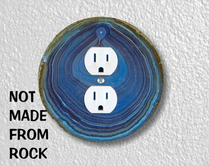 Blue Geode Stone Precision Laser Cut Duplex and Grounded Outlet Round Wall Plate Covers