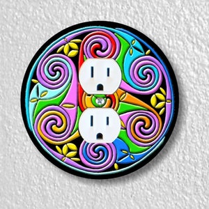 Celtic Triskel Precision Laser Cut Duplex and Grounded Outlet Round Wall Plate Covers