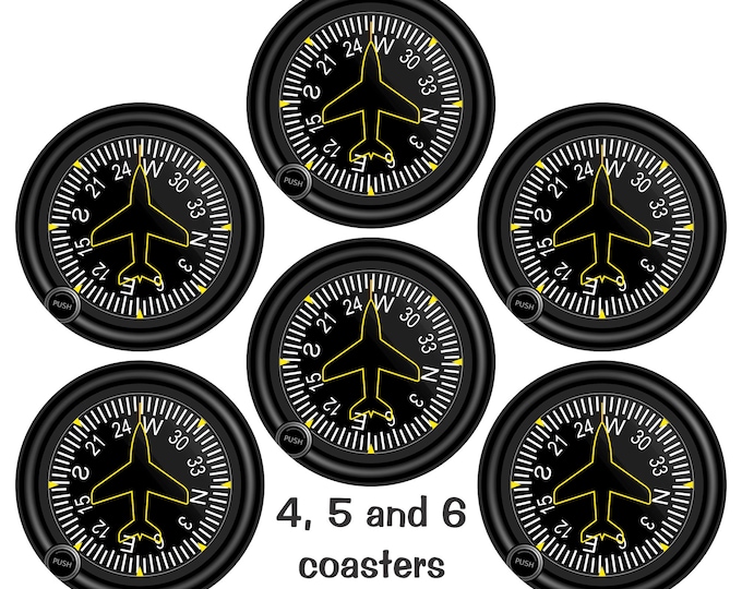 Glossy Direction Heading Indicator Aviation Round Cork Backed Coasters (Sets of 4,5 or 6)