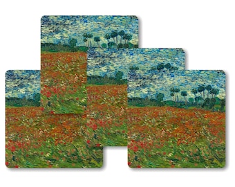 Vincent Van Gogh Poppy Field Painting Square Coasters - Set of 4
