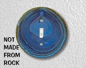 Blue Geode Stone Precision Laser Cut Toggle and Decora Rocker Round Light Switch Wall Plate Covers