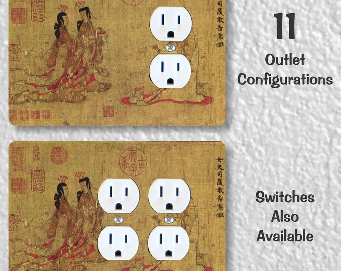 Admonitions Scroll Chinese Painting Precision Laser Cut Duplex and Grounded Outlet Wall Plate Covers