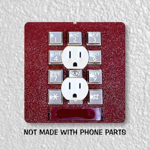 Retro Dark Red Touch Tone Telephone Push Button Panel Precision Laser Cut Duplex and Grounded Outlet Square Wall Plate Covers