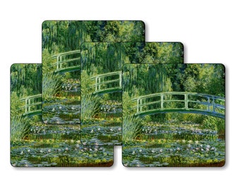 Claude Monet Water Lilies and Japanese Bridge Painting Square Coasters - Set of 4