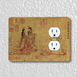 Admonitions Scroll Chinese Painting Precision Laser Cut Duplex and Grounded Outlet Wall Plate Covers