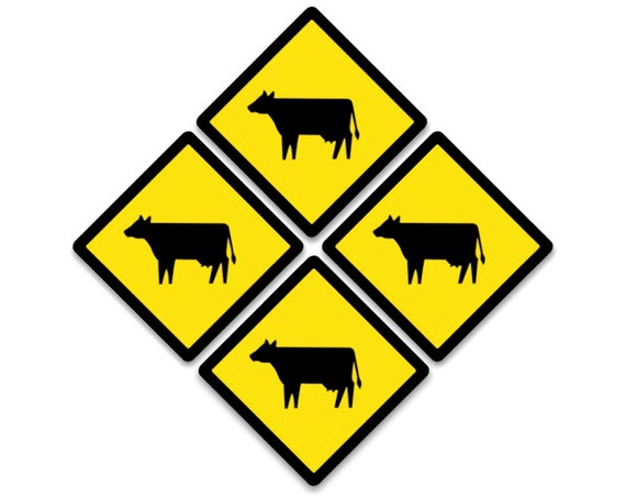 Cattle Crossing Sign Coasters - Set of 4
