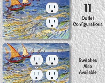 Seascape at Saintes-Maries Van Gogh Painting Precision Laser Cut Duplex and Grounded Outlet Wall Plate Covers