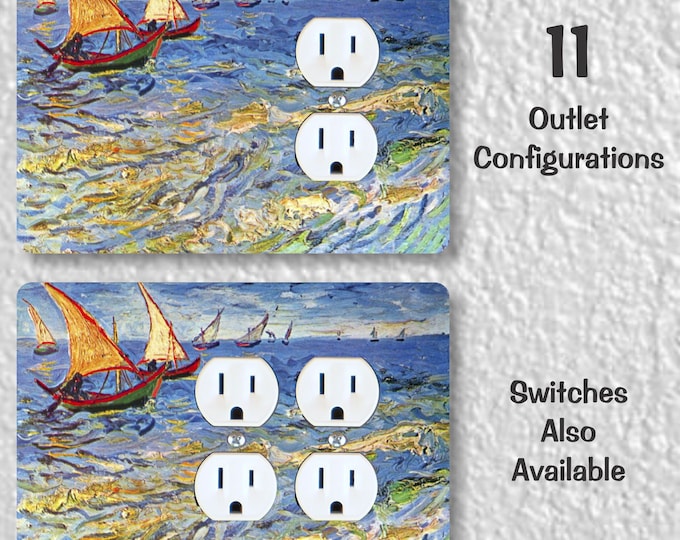 Seascape at Saintes-Maries Van Gogh Painting Precision Laser Cut Duplex and Grounded Outlet Wall Plate Covers