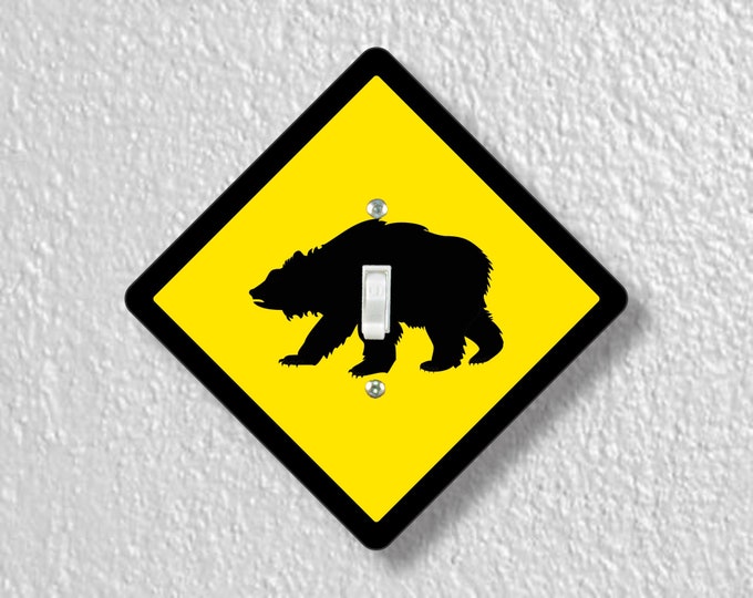 Bear Crossing Sign Precision Laser Cut Toggle, Decora Rocker Light Switch and Duplex, Grounded GFI Outlet Wall Plate Covers