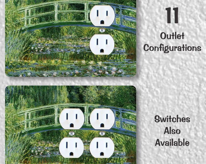 Water Lilies and Japanese Bridge Monet Precision Laser Cut Duplex and Grounded Outlet Wall Plate Covers