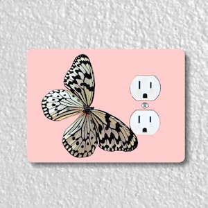 White Nymph Butterfly Pink Precision Laser Cut Duplex and Grounded Outlet Wall Plate Covers