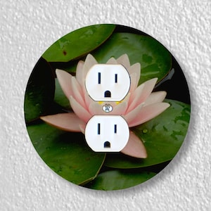 Water Lily Flower Precision Laser Cut Duplex and Grounded Outlet Round Wall Plate Covers