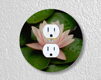 Water Lily Flower Precision Laser Cut Duplex and Grounded Outlet Round Wall Plate Covers