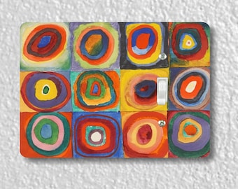 Kandinsky Squares With Concentric Circles Precision Laser Cut Toggle and Decora Rocker Light Switch Wall Plate Covers