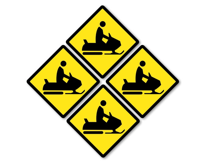 Snowmobile Crossing Sign Coasters - Set of 4