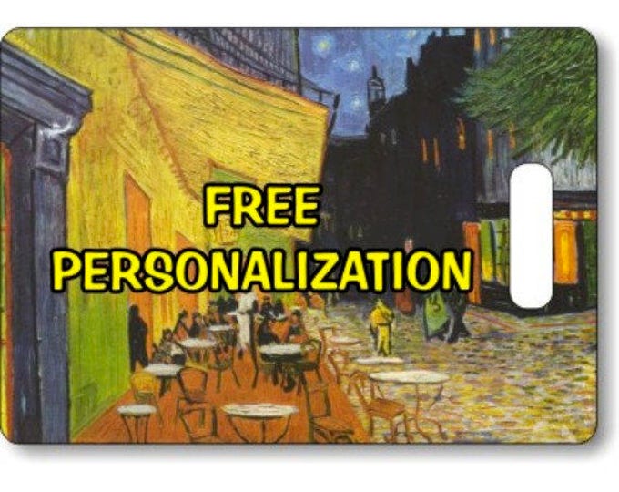 Café Terrace at Night Van Gogh Painting Personalized Rectangle Luggage Tote Bag Tag