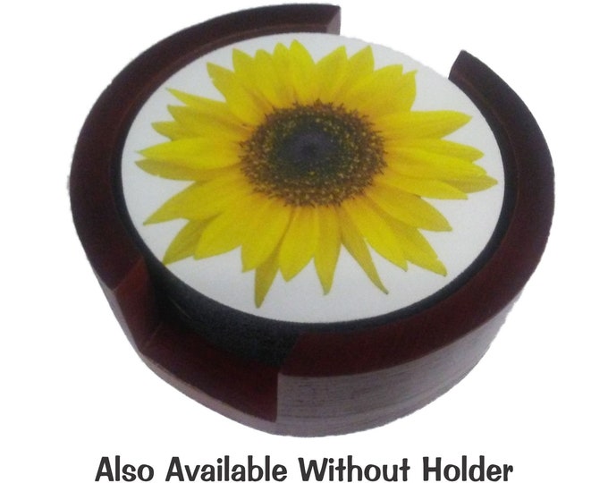 Sunflower Flower Coaster Set with/without Wood Holder