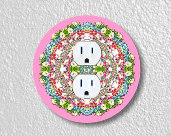 Floral Wreath Mandala Precision Laser Cut Duplex and Grounded Outlet Round Wall Plate Covers