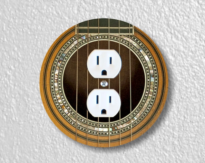 Spanish Guitar Sound Hole Precision Laser Cut Duplex and Grounded Outlet Round Wall Plate Covers
