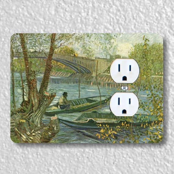 Fisherman and Boats from Pont de Clichy Van Gogh Painting Precision Laser Cut Duplex and Grounded Outlet Wall Plate Covers